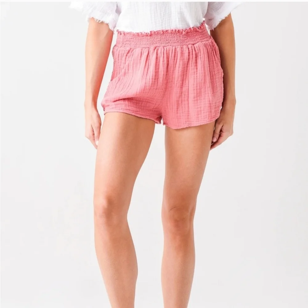 STARKX Elastic High Waist Short Crinkle Gauze Cotton Lime Green Pockets L 9 10 - Picture 5 of 12